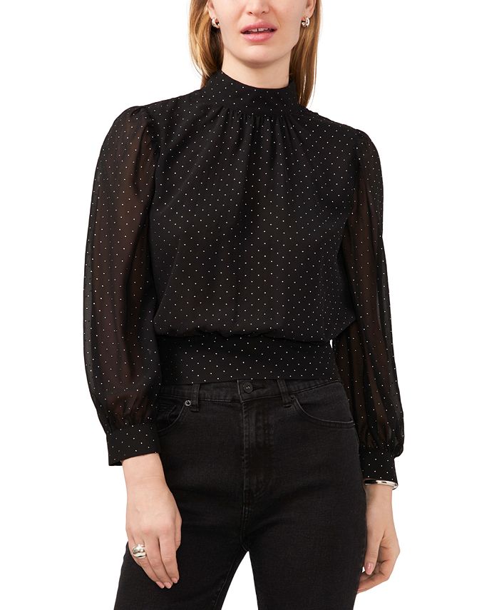 Women's chiffon blouse with stand-up collar 1TATE, black