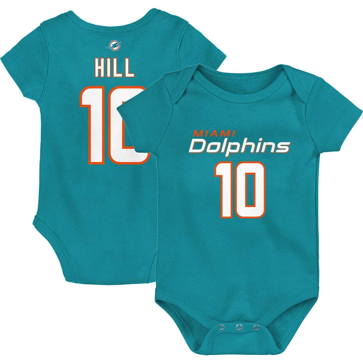 Newborn and Infant Bodysuit Tyreek Hill Aqua Miami Dolphins Mainliner Player Name and Number Outerstuff