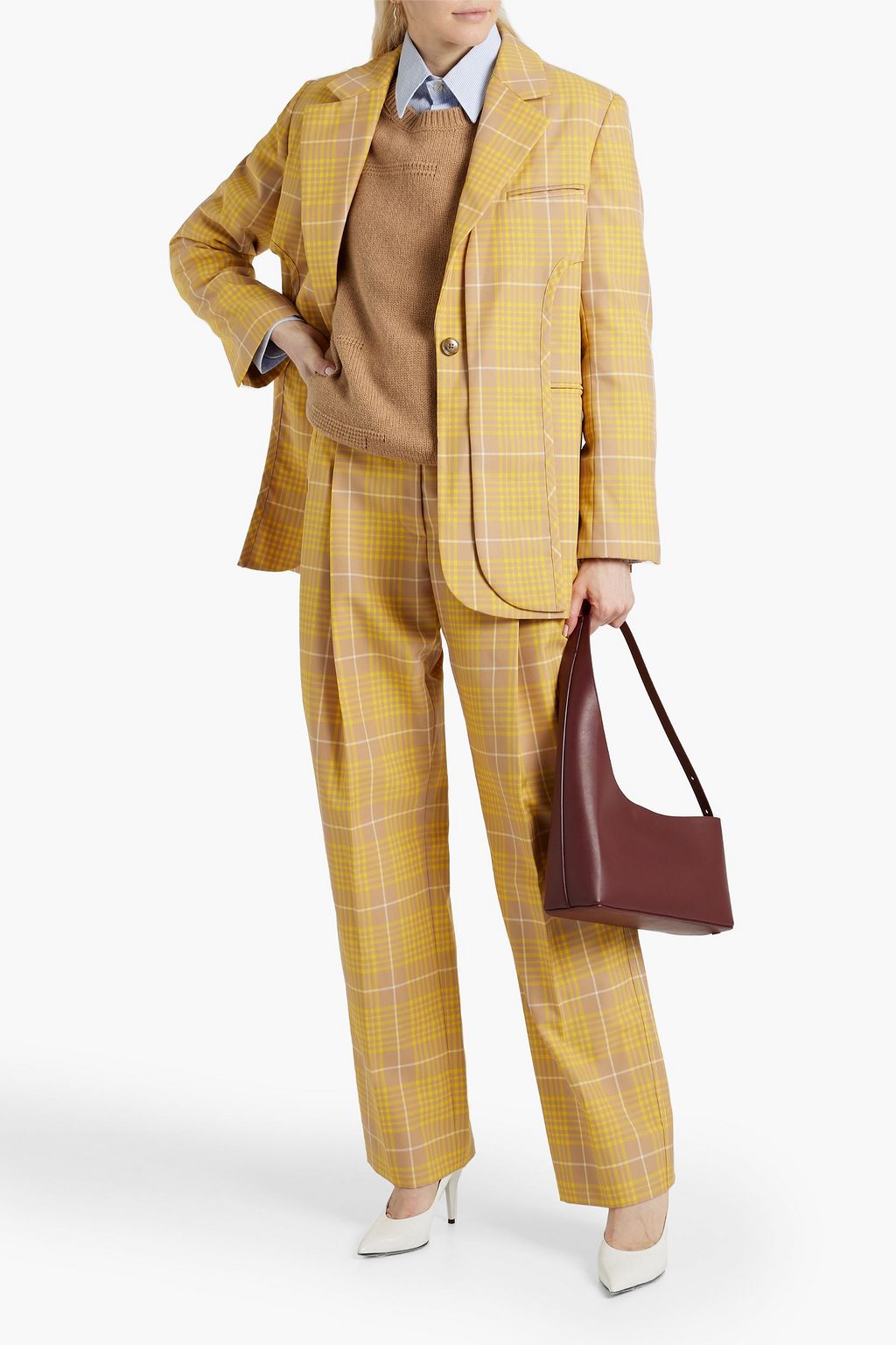 3.1 PHILLIP LIM Layered Twill Check Blazer, Yellow