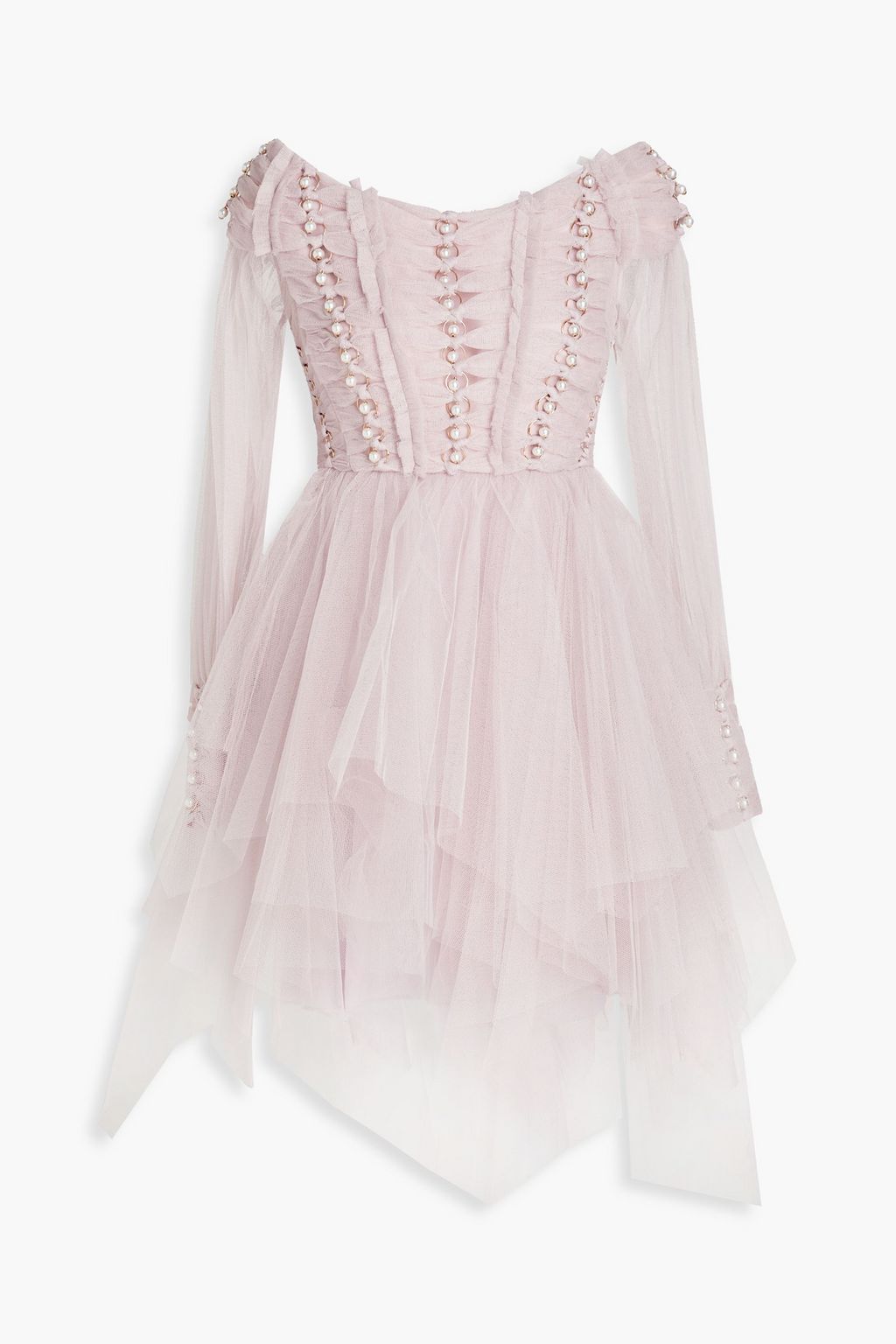 Off-the-shoulder tulle mini dress with ZIMMERMANN embellishment, lilac