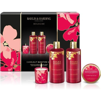 Luxury Baylis & Harding Boudiore Cherry Blossom Candlelit Bath Gift Set - Vegan , for bathing with Cherry Blossom candles