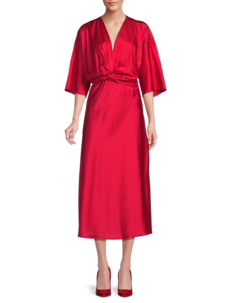 Renee C. Weave Satin Midi Dress, Red