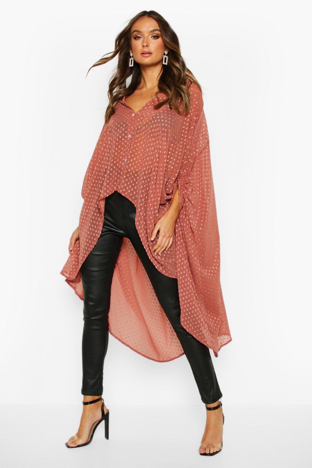 Boohoo Oversized Dobby Chiffon Maxi Shirt, Rose