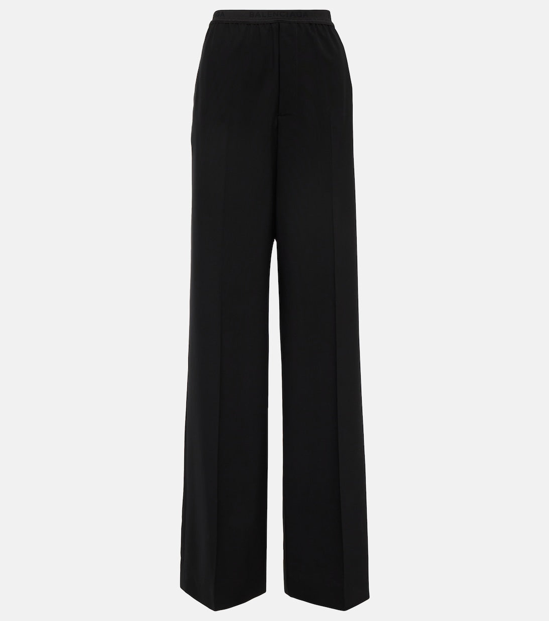 BALENCIAGA Logo Wide Leg Wool Pants, Black