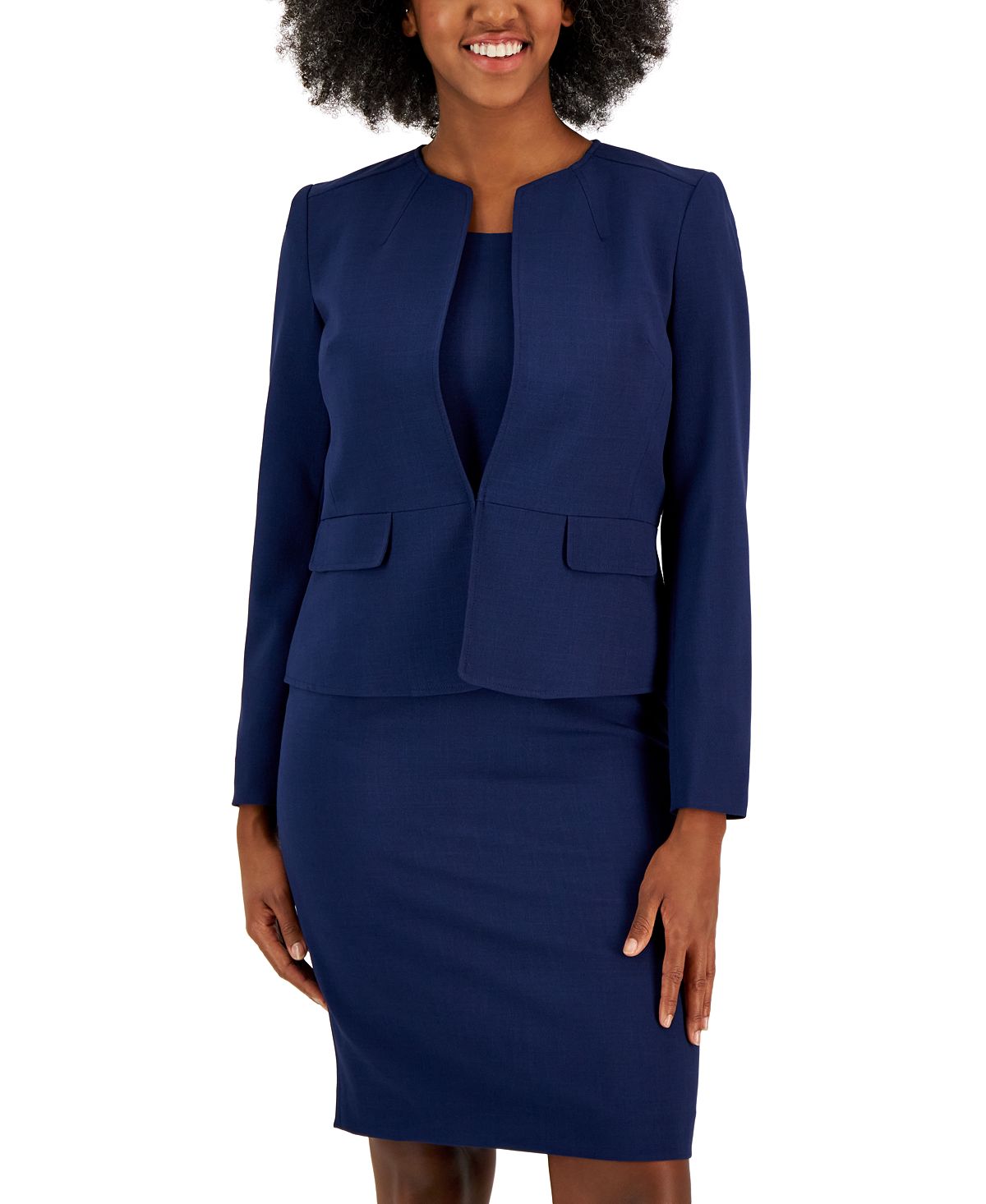 Classic collarless suit, regular and petite sizes Le Suit