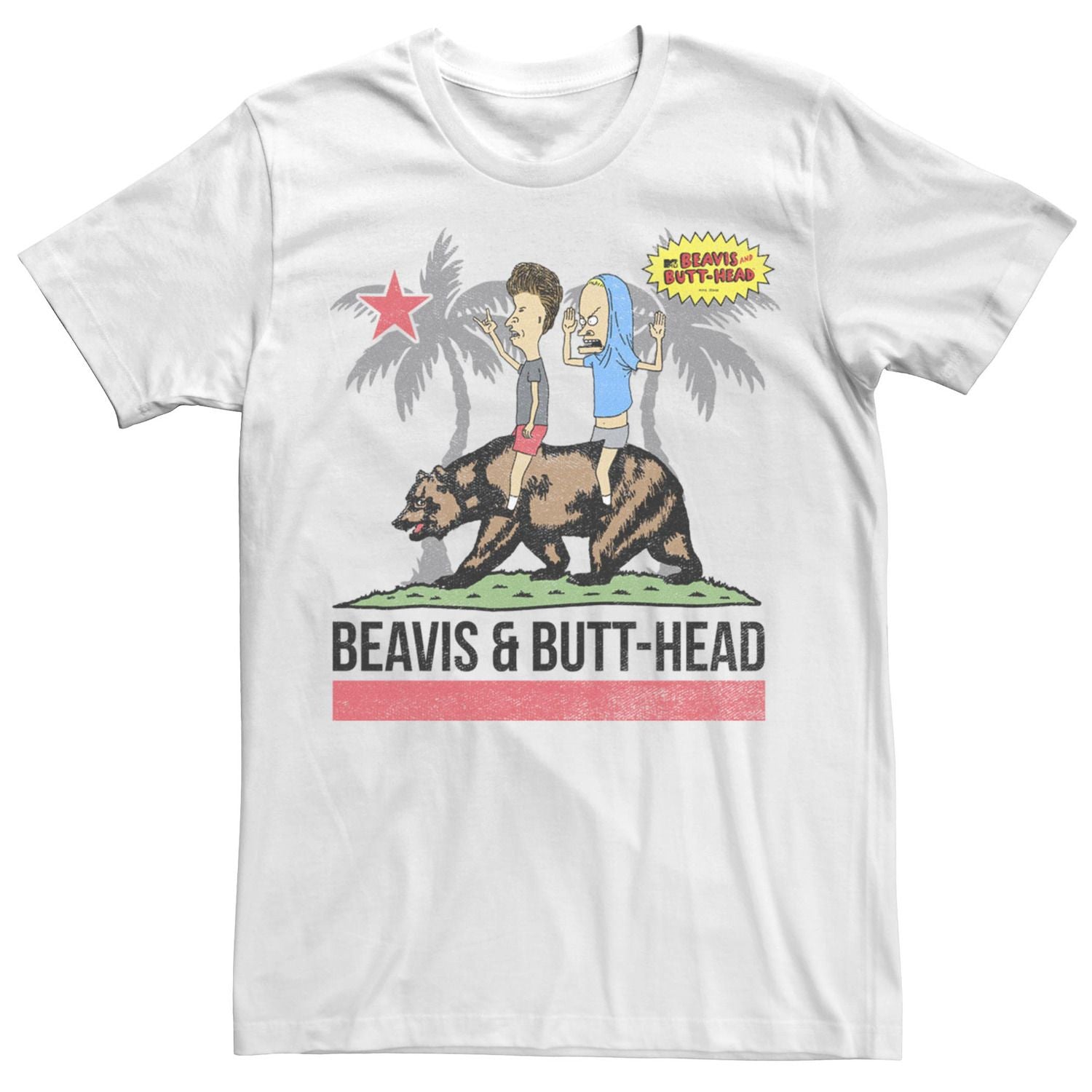 Men's California Flag T-Shirt Beavis and Butt-head Bear Licensed Character ,  white