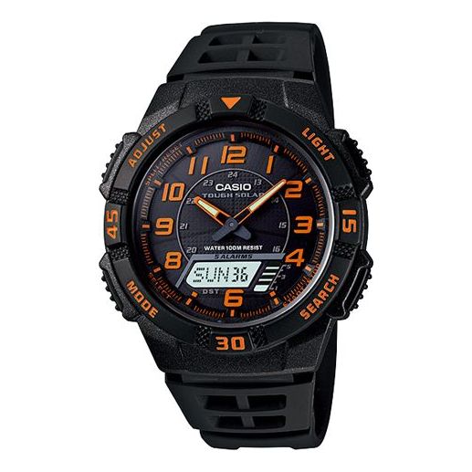 CASIO Watch Waterproof Sports Shockproof Solar Powered Mens BlackOrange Analog, black