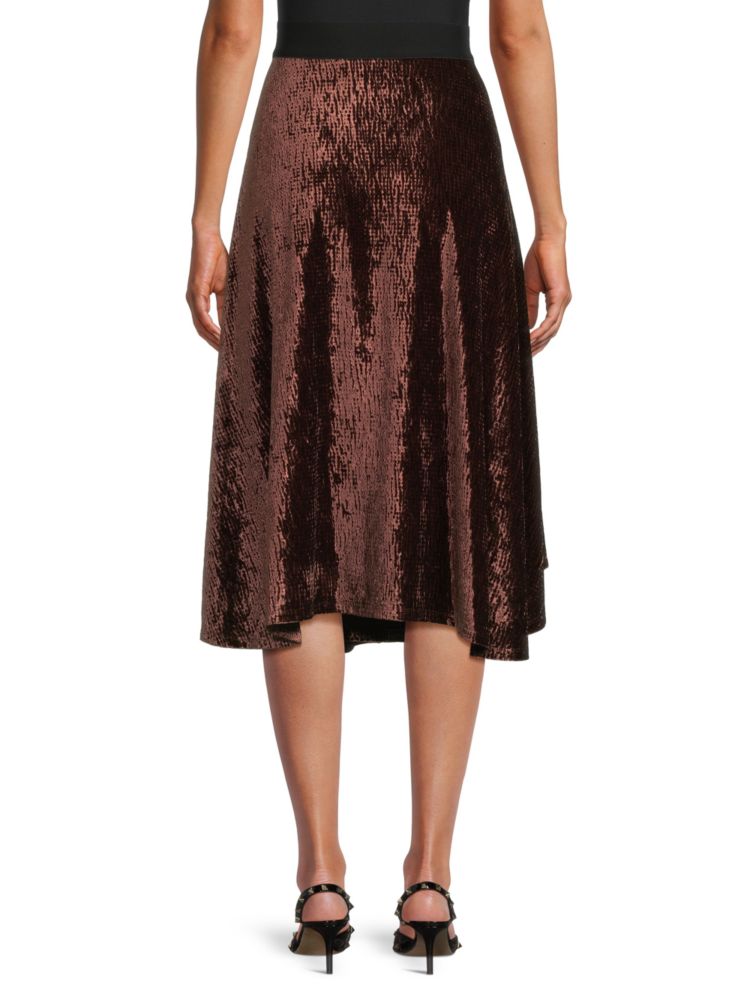 Calvin Klein Velvet Flare Midi Skirt in Coffee Bean