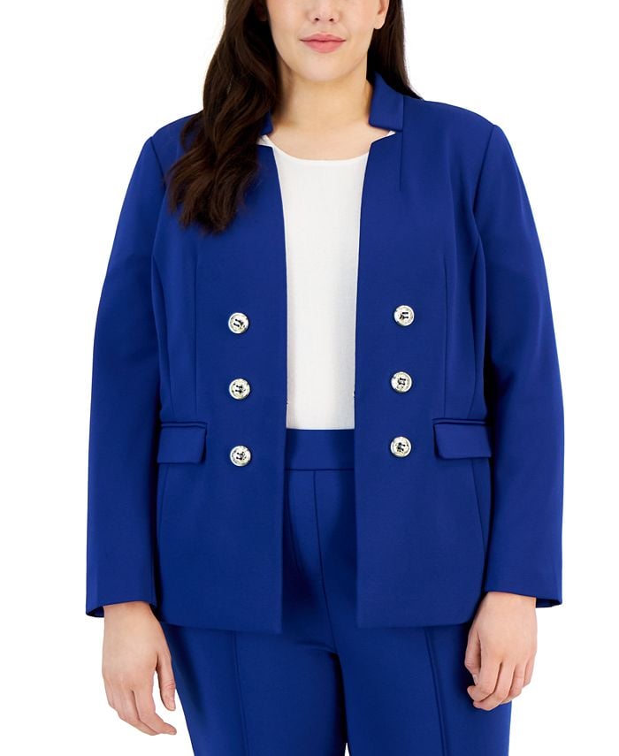 Tahari ASL faux double-breasted jacket with ponte, blue