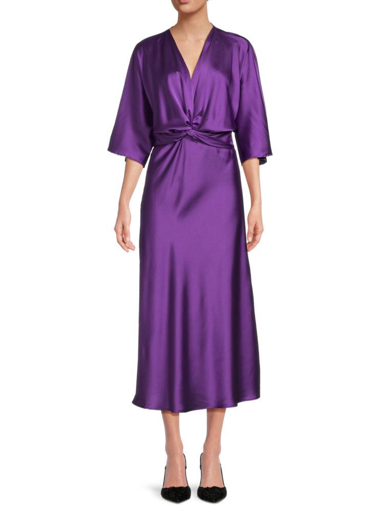 Renee C. Weave Satin Midi Dress, Purple