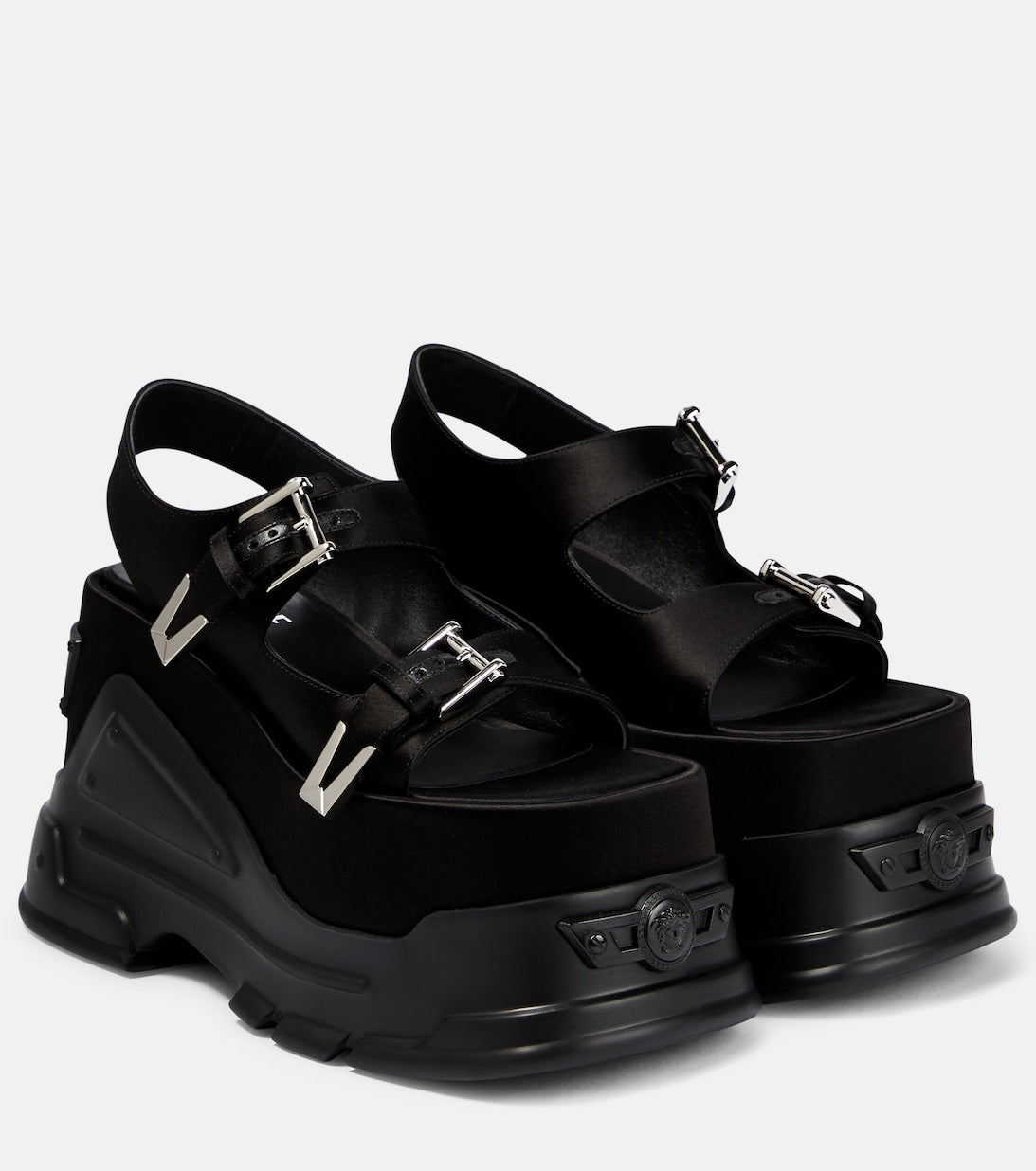 Versace satin platform sandals, black