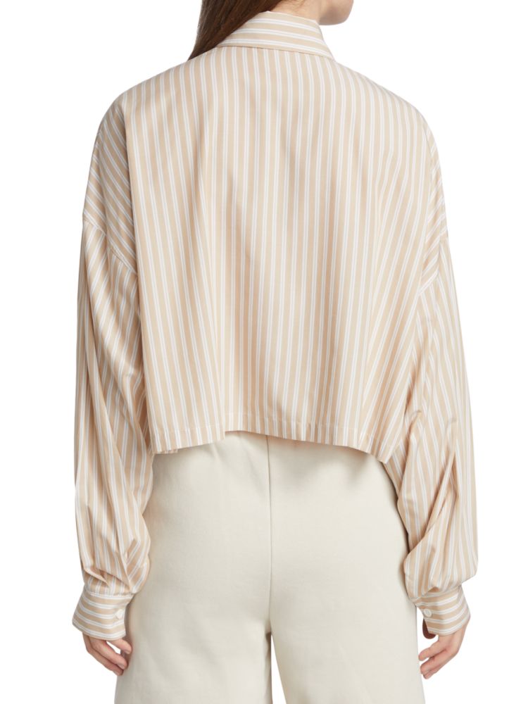 Thomas Blanca Striped Cropped Shirt in Beige Multicolor