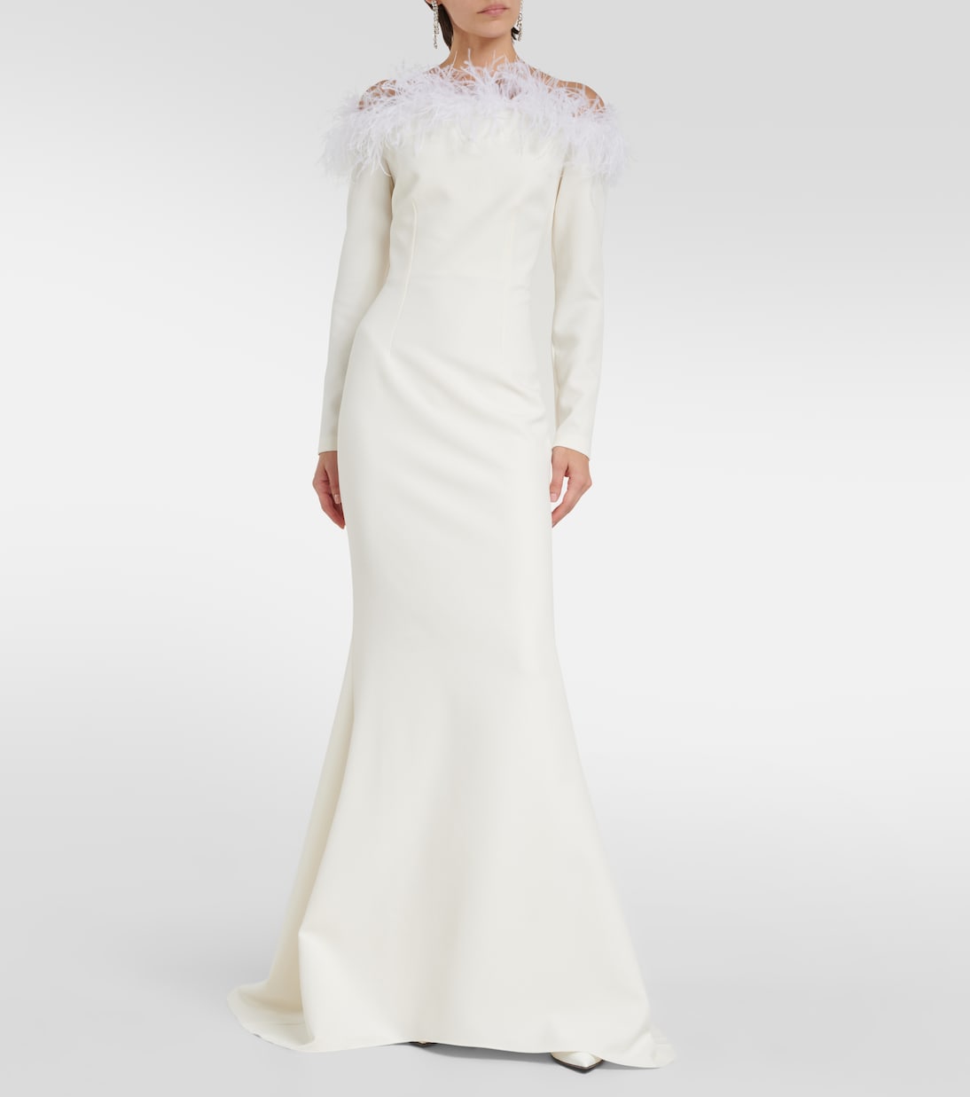 starlana crepe wedding dress with feather trim Safiyaa, white