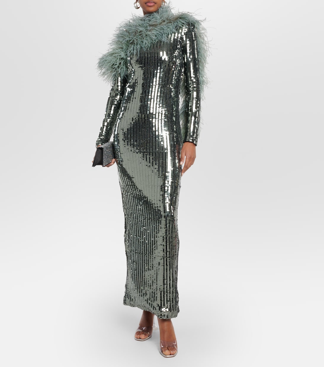 Taller Marmo feather and sequin garbo disco dress, silver