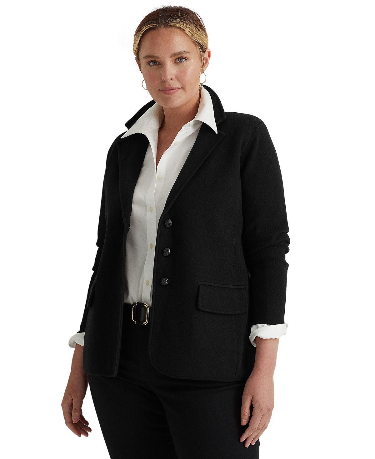 Lauren Ralph Lauren Women's Plus Size Combed Cotton Single Breasted Blazer