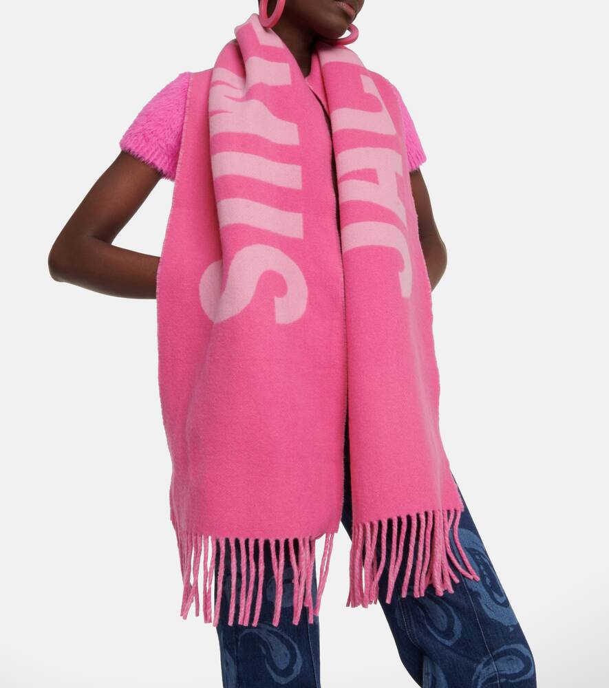 Wool jacquard scarf with Jacquemus logo, pink