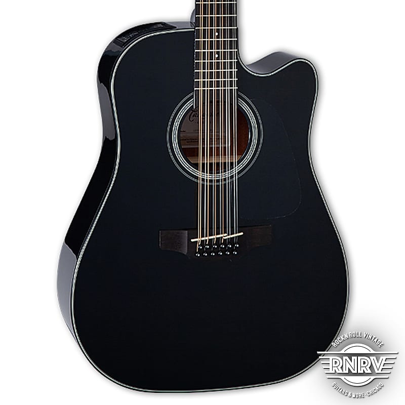 جيتار صوتي كهربائي من سلسلة G من Takamine GD30CE-12 Dreadnought مكون من 12 وترًا باللون الأسود