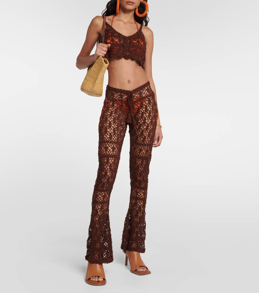 ANNA KOSTUROVA mid-rise cotton crochet trousers, brown