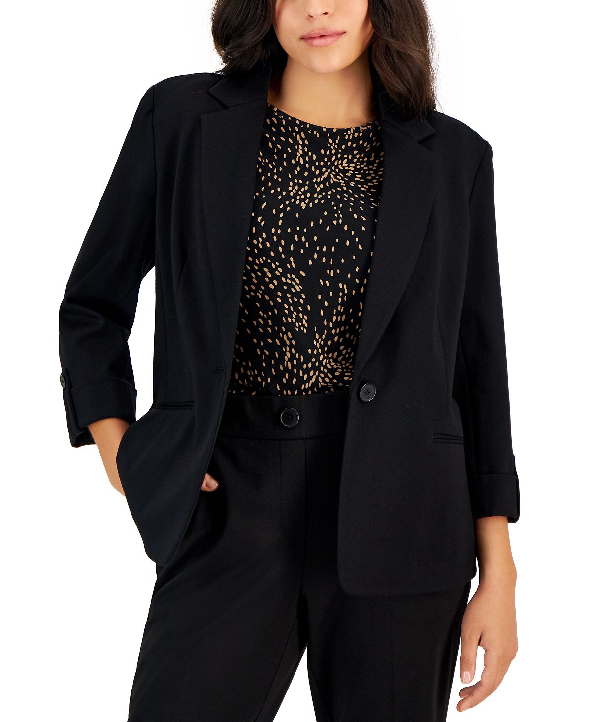 AK Anne Klein Petite One Button Lapel Blazer