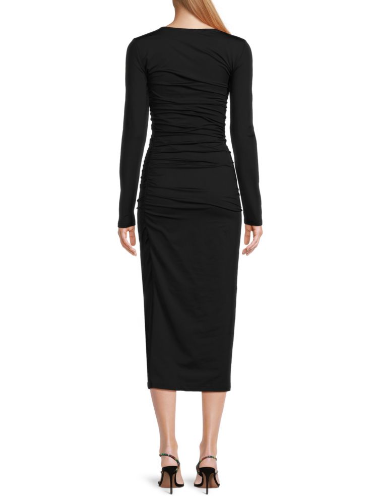 Rachel Parcell Asymmetrical Gathered Midi Dress, Black