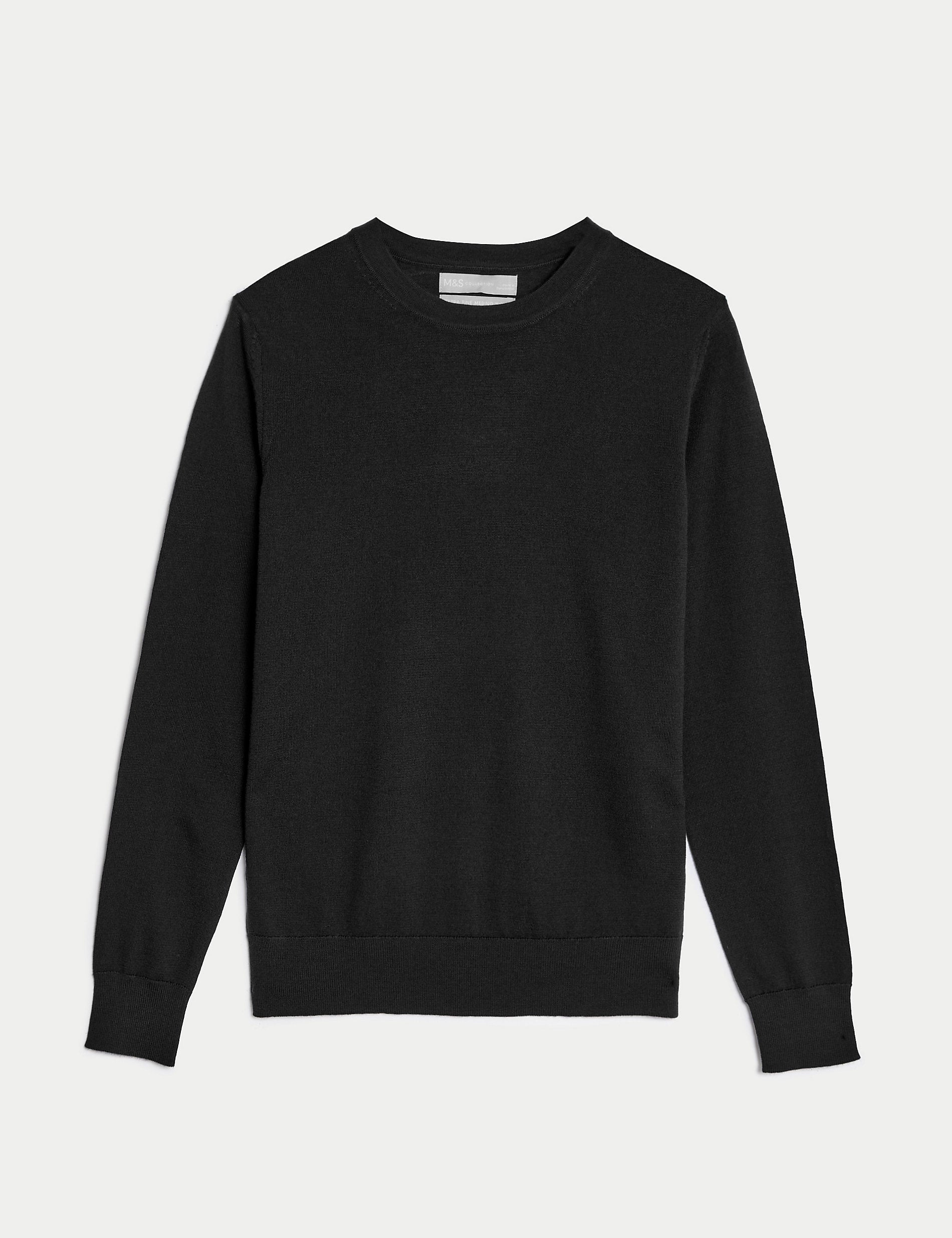 Marks & Spencer Pure Merino Wool Crew Neck Jumper, Black