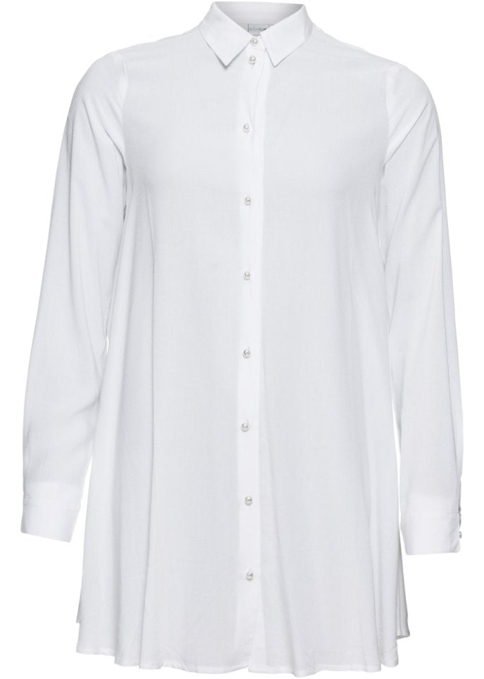 Blouse with placket with pearl buttons Bodyflirt, white