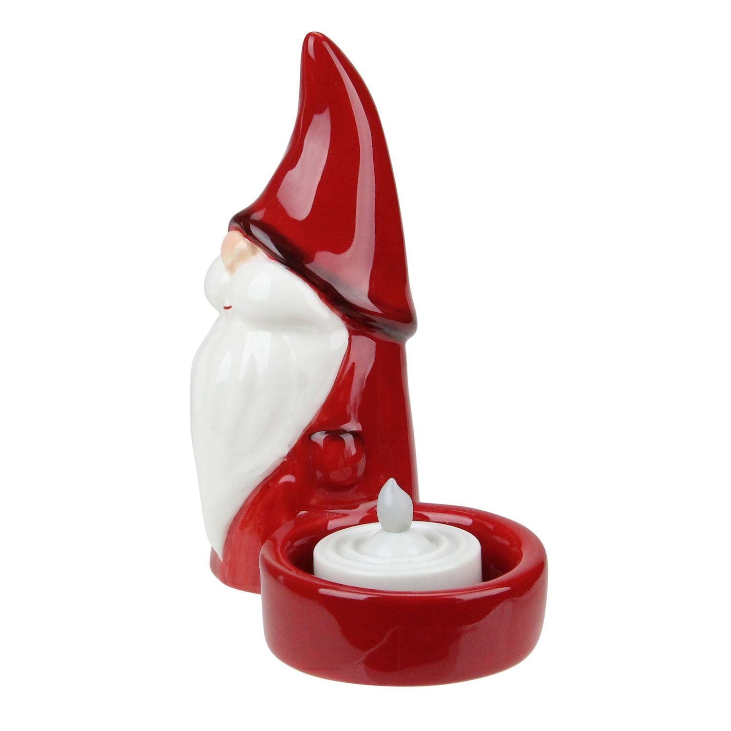 4 75 Inch Red Ceramic Mini Christmas Gnome Tea Light Holder