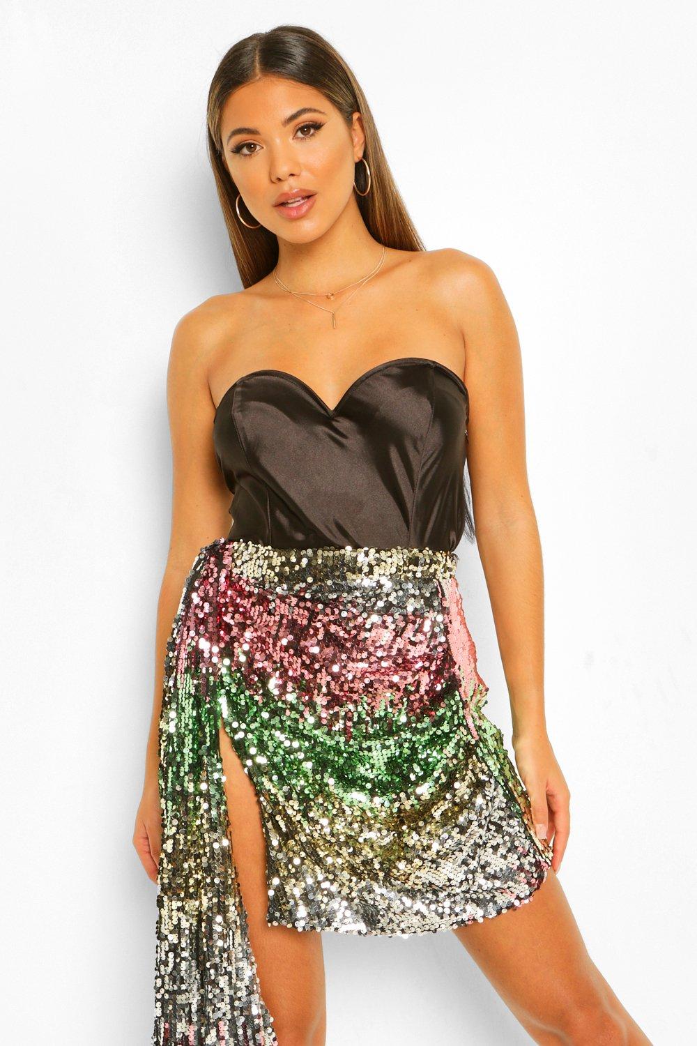 Rainbow miniskirt with sequins and Boohoo soyush, black