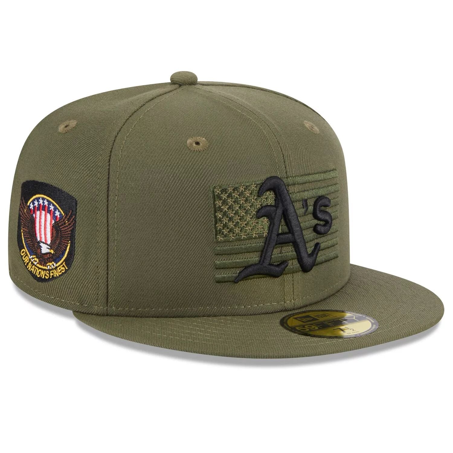 قبعة 2023 New Era Green Oakland Athletics للرجال مخصصة ليوم القوات المسلحة 59FIFTY