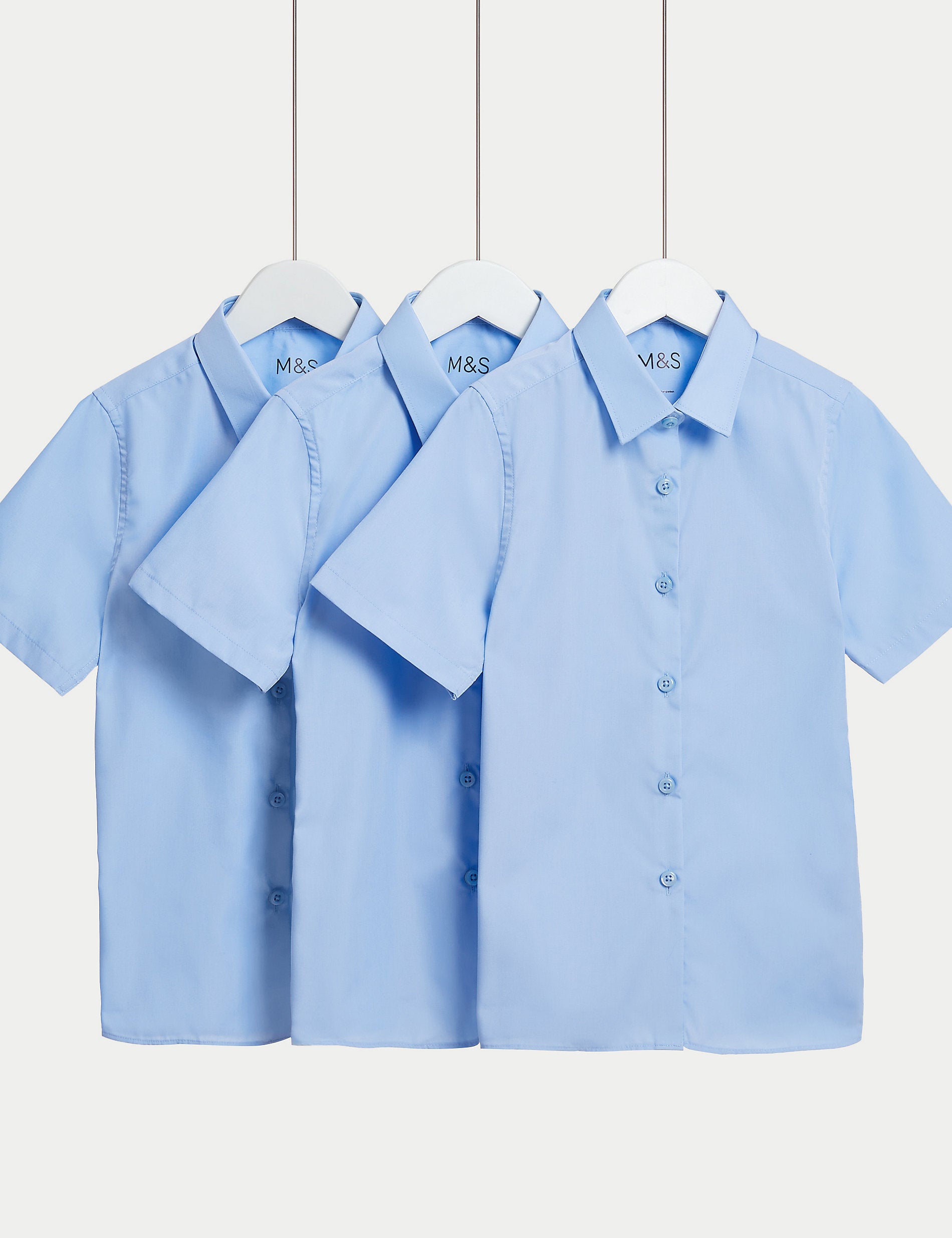 3 Sets of Slim Fit School Shirts for Girls (2-16 Years) easy to iron Marks & Spencer, blue