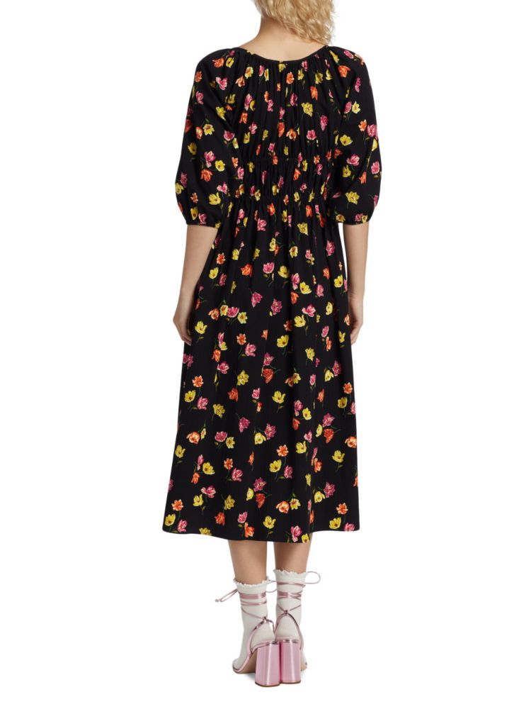 Riviera Tulip Toss Kate Spade New York Midi Dress, Black Multi