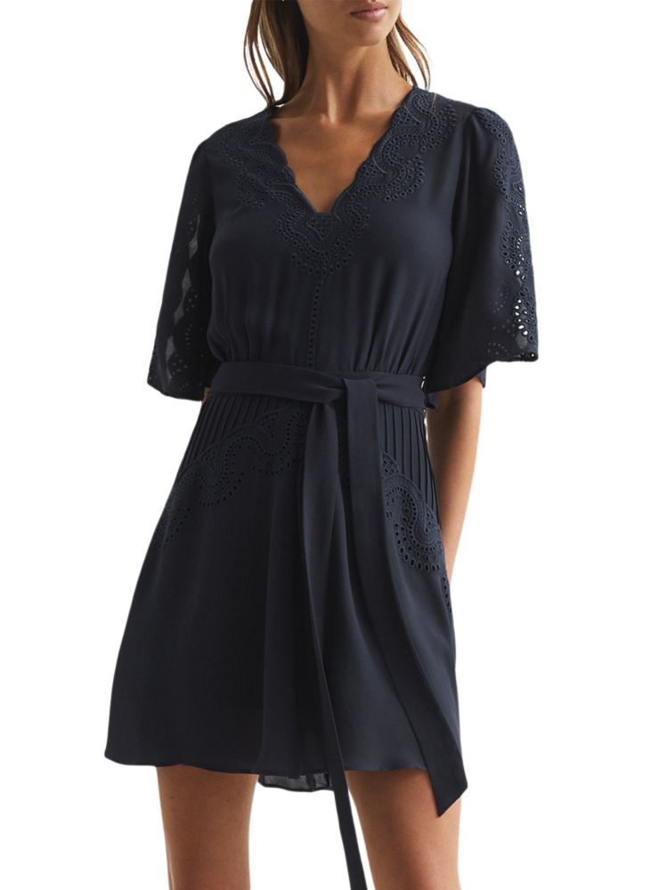 Rhea Reiss eyelet flared dress, navy