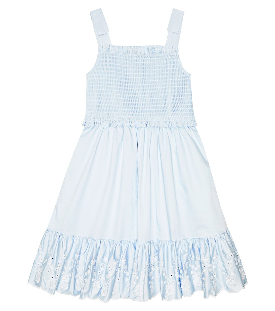 Self-Portrait smocked cotton poplin dress, blue