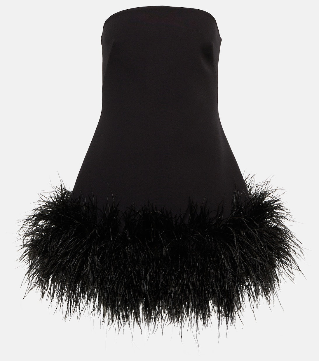 SAFIYAA Feather Trim Strapless Mini Dress, Black