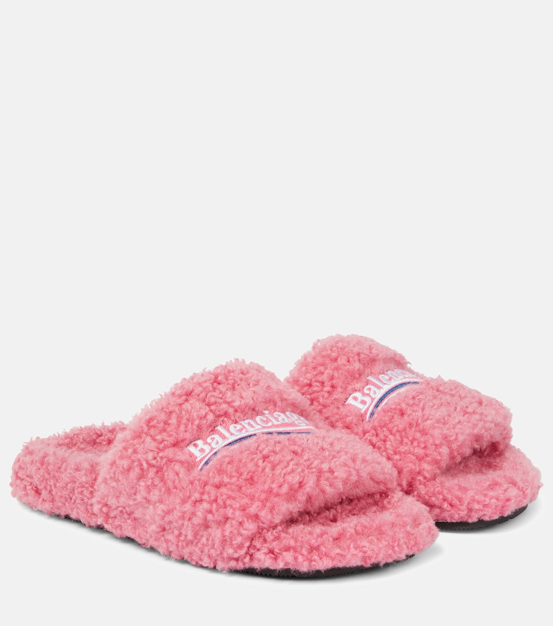 Balenciaga Fluffy Faux Shearling Slippers, Pink