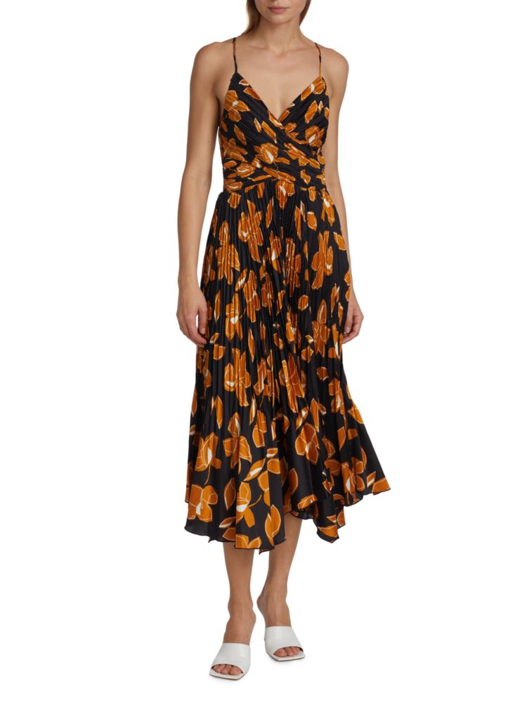 Portia Simkhai Asymmetrical Midi Dress in Black Print