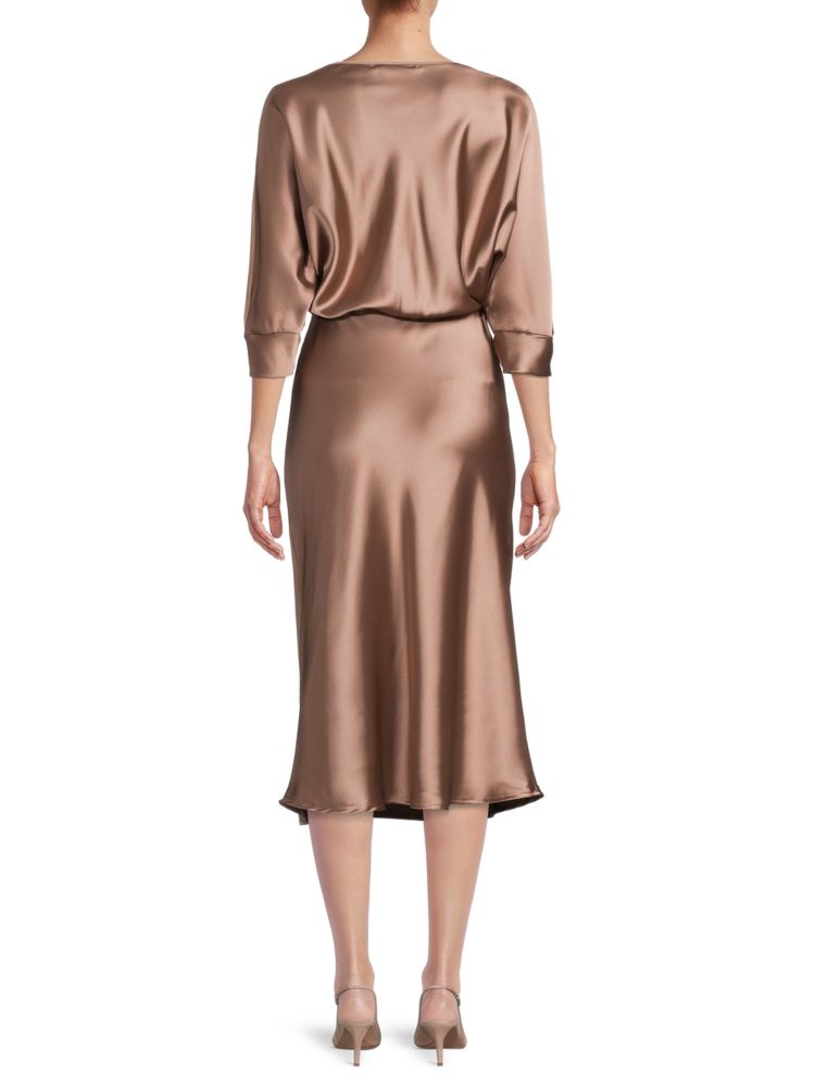 Renee C. Satin Cowl Neck Midi Dress in Barbie Pink