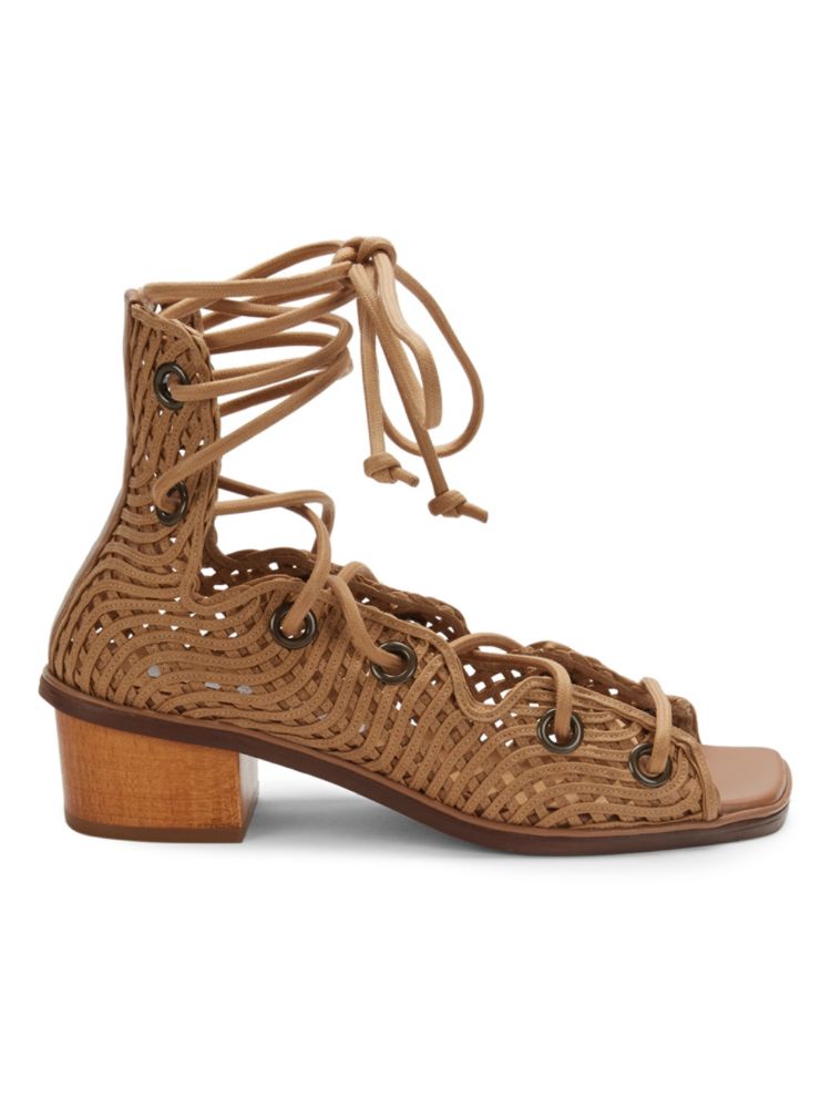 Stella Mccartney Woven Lace-Up Sandals in Cognac