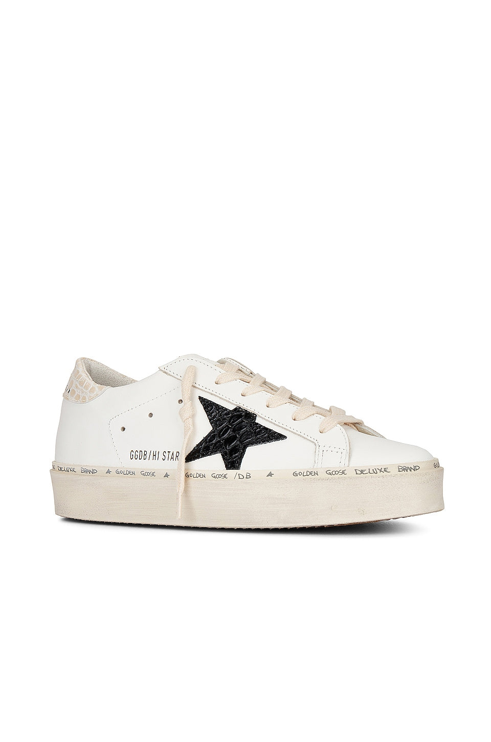 حذاء رياضي Golden Goose Hi Star باللون الأبيض والأسود والعاجي