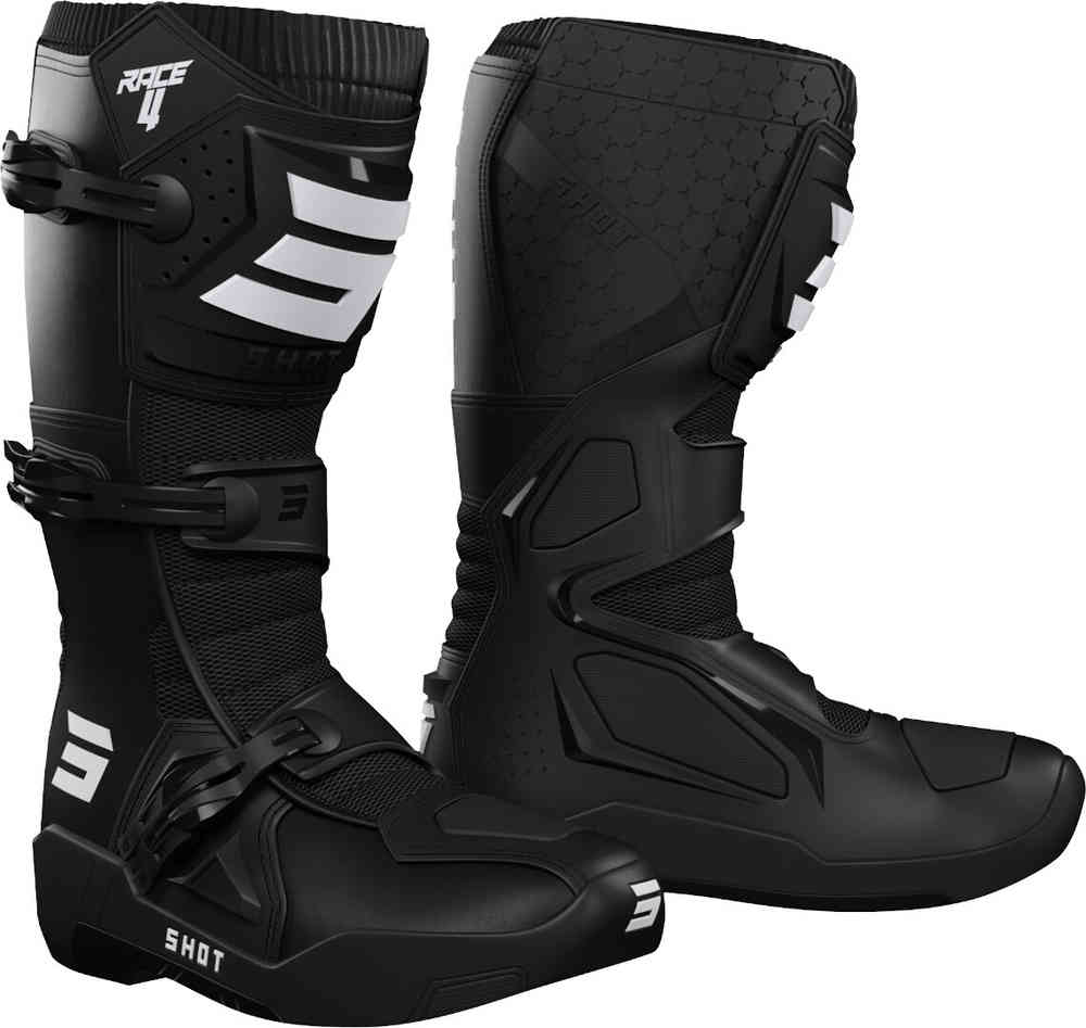 Race 4 Shot motocross boots, black and white