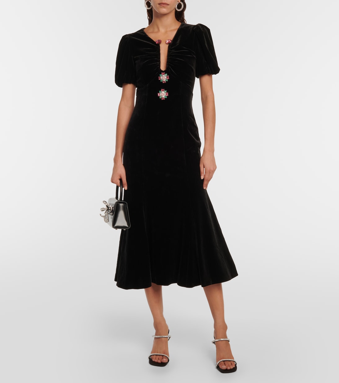 Self-Portrait Embellished Velvet Midi Dress, Black