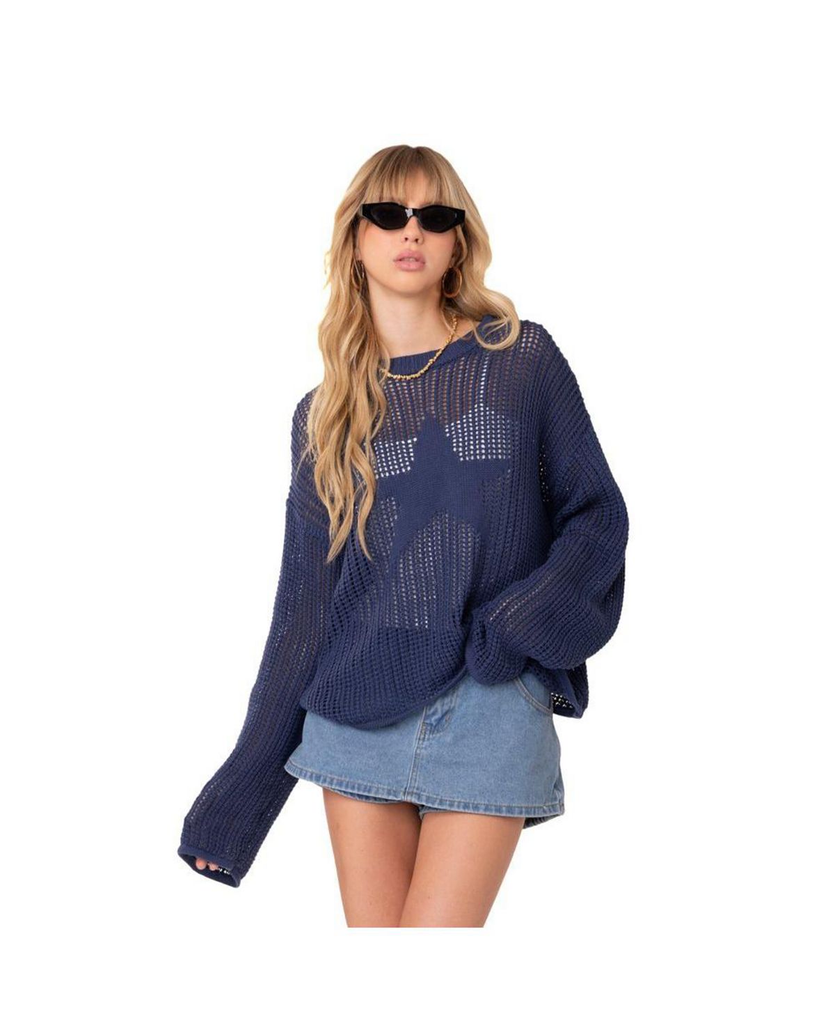 Women's transparent oversized sweater with Edikted star, blue