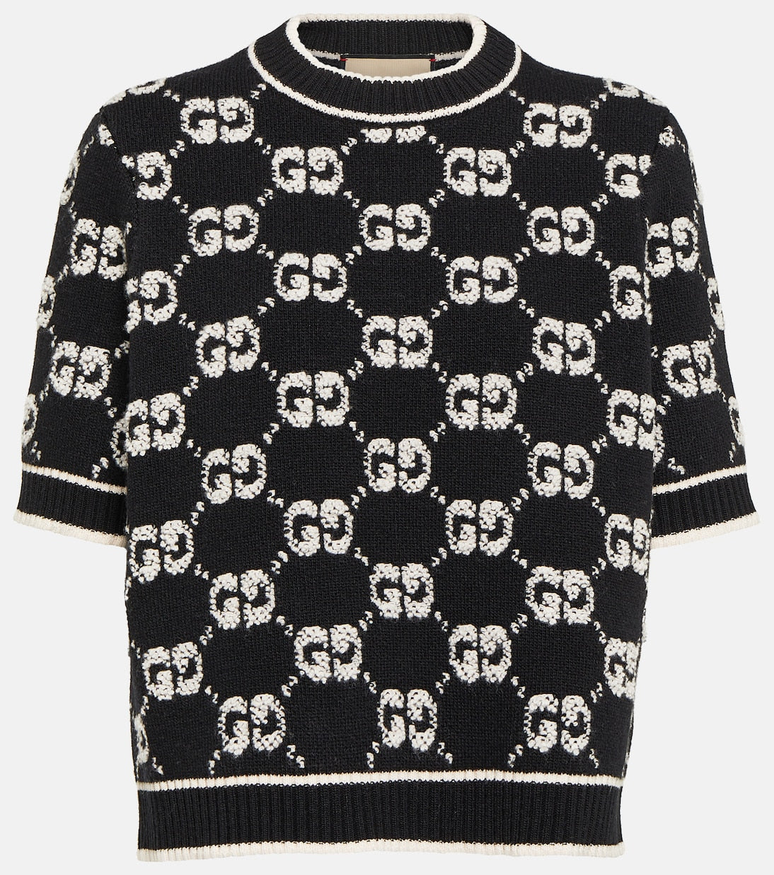 gg Gucci Wool Jacquard Bouclé Top, Black