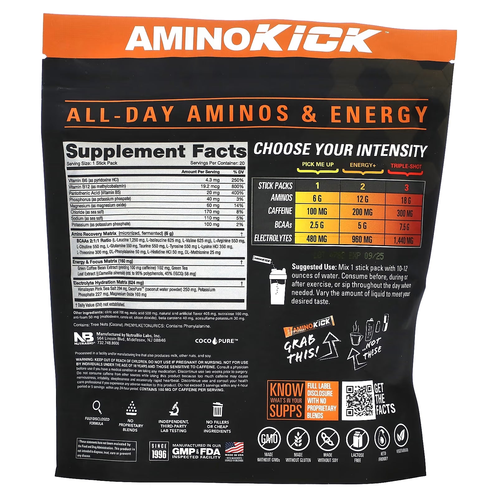 مكمل غذائي Nutrabio Labs Amino Kick، برتقال / مانجو