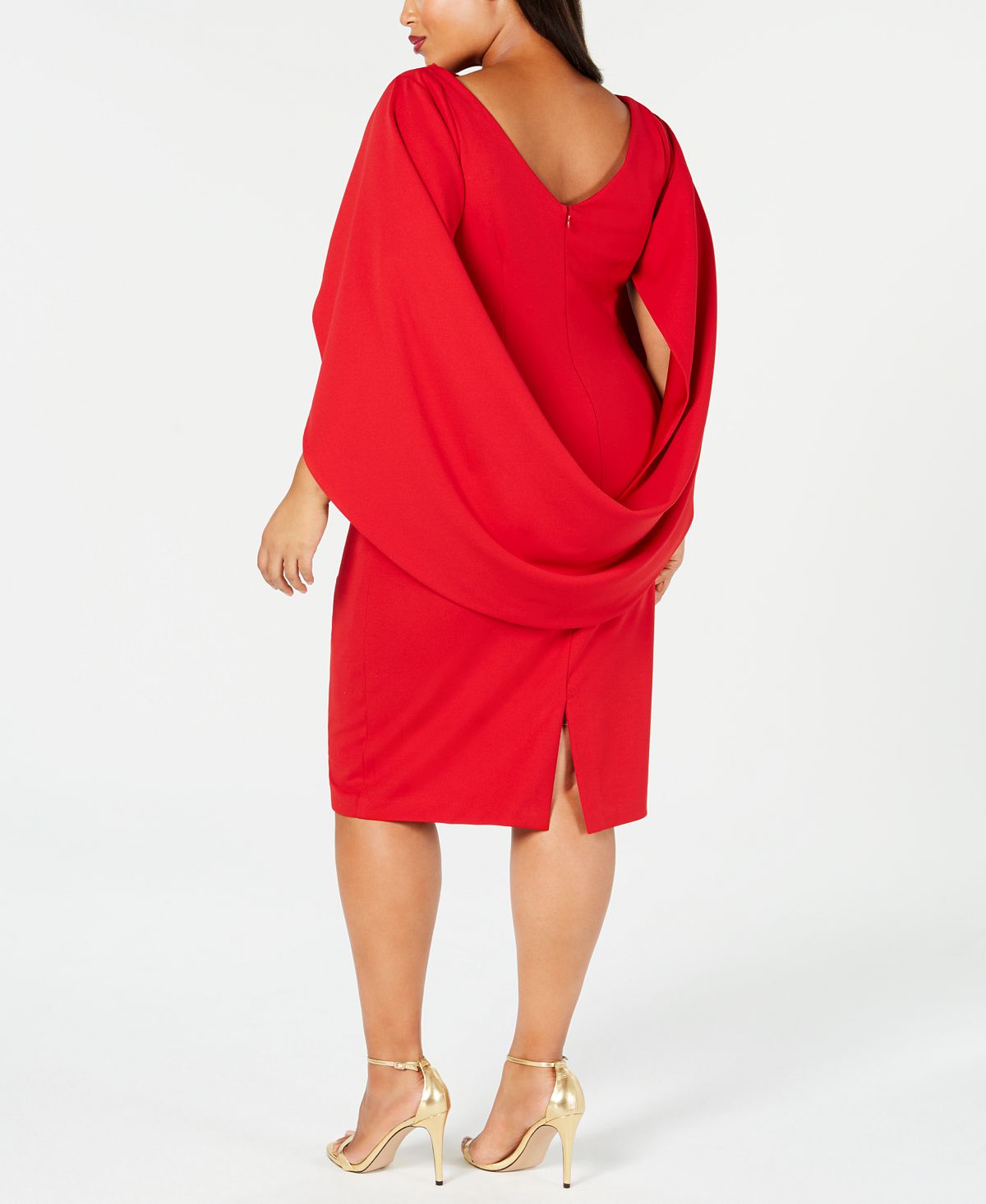 Betsy & Adam Plus Size Pleated Cape Dress, Red