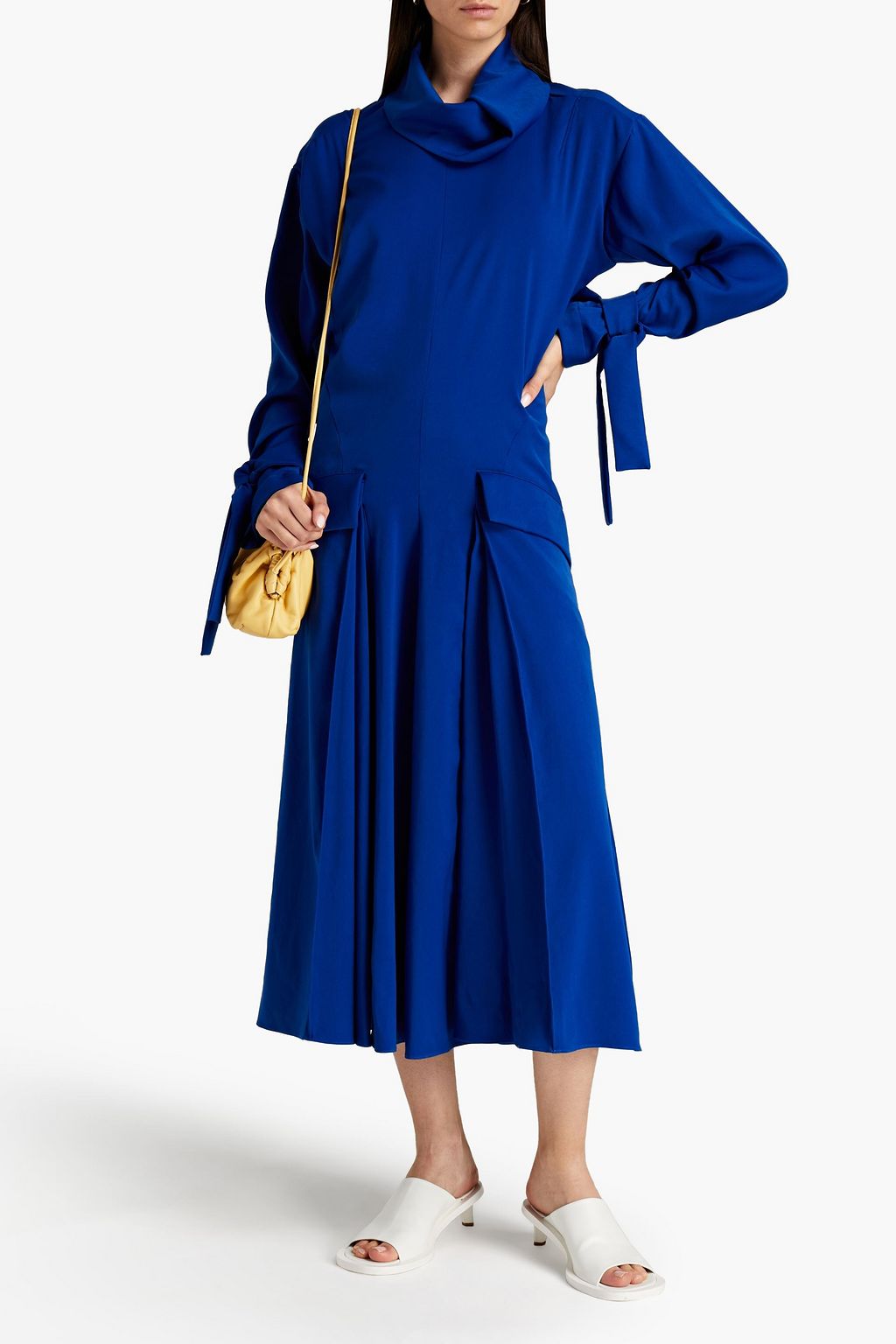 Pleated satin midi dress KENZO, blue