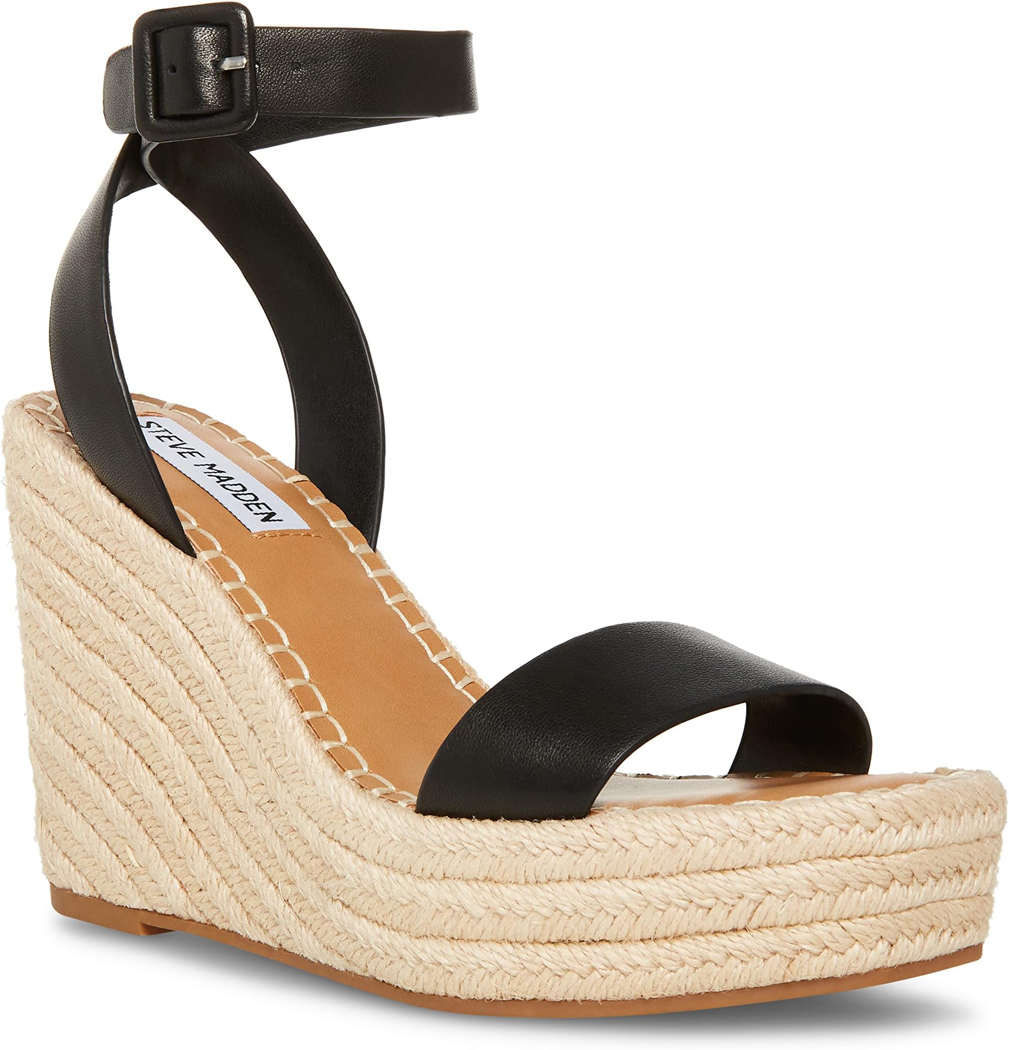 Upstage Wedge Sandal Steve Madden, black leather