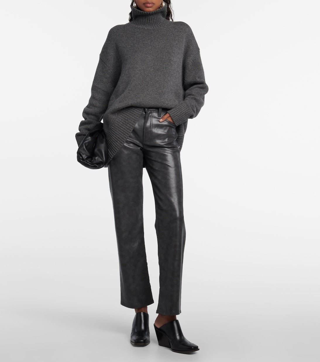 Sloane mid-rise leather straight trousers Agolde, gray