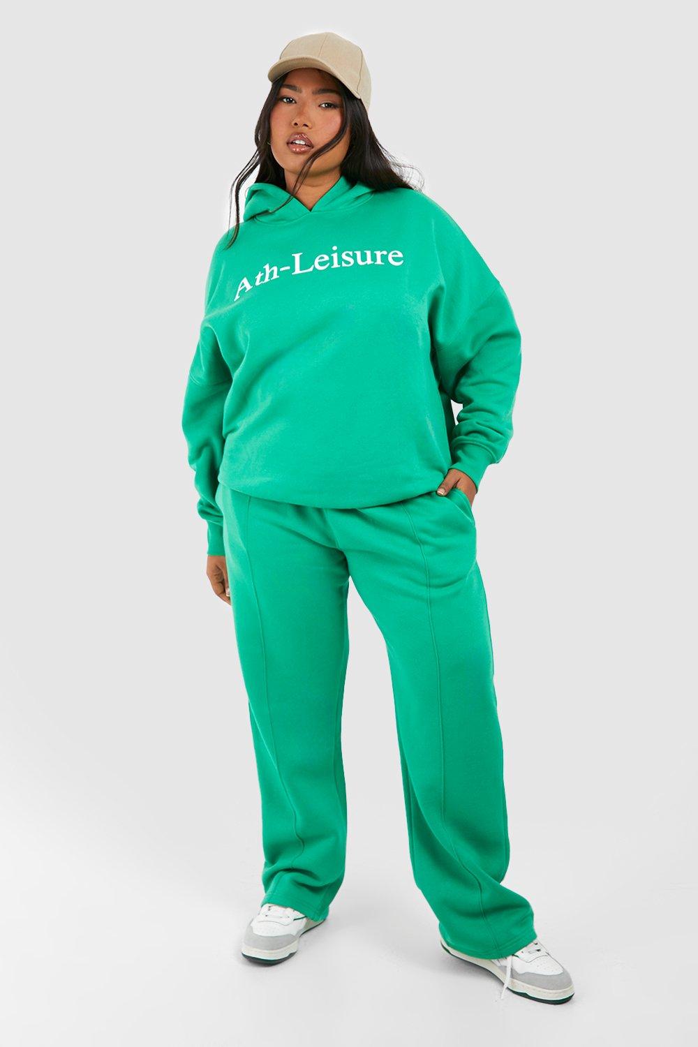 Plus ath leisure hooded tracksuit with Boohoo print, green