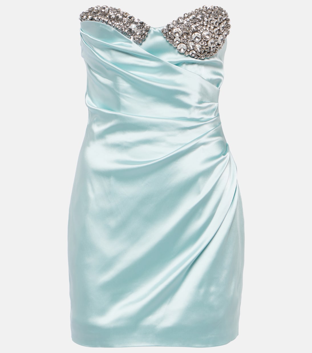 Area Crystal Satin Mini Dress, Blue